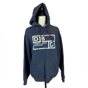 Jerzees NuBlend Dented Brick Distillery Logo Sweatshirt Hoodie - Blue - Large